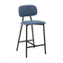 26" Light Blue And Black Faux Leather And Iron Low Back Counter Height Bar Chair