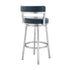 26" Blue And Silver Faux Leather And Stainless Steel Swivel Low Back Counter Height Bar Chair