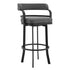 26" Gray And Black Faux Leather And Iron Swivel Low Back Counter Height Bar Chair