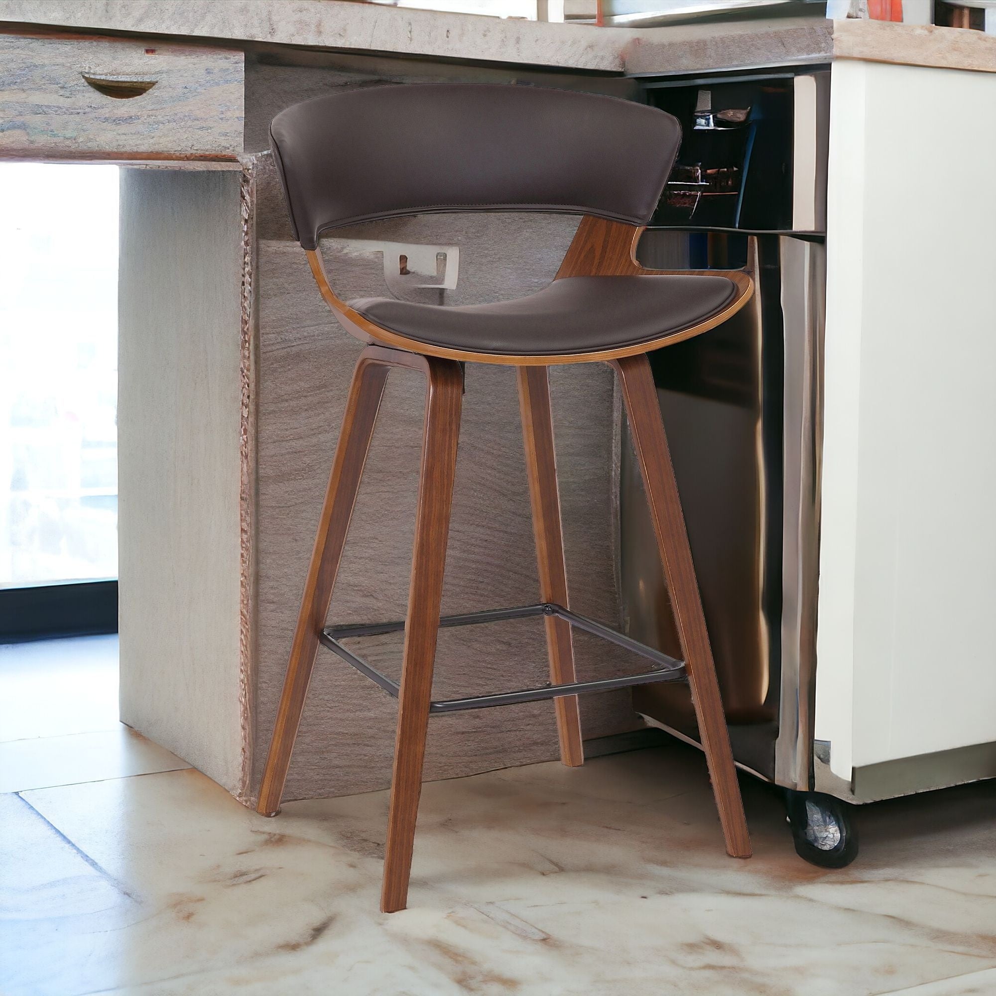 27" Brown Iron Low Back Counter Height Bar Chair