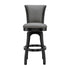 30" Gray And Black Faux Leather And Iron Swivel Bar Height Bar Chair