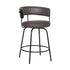 26" Gray And Black Faux Leather And Iron Swivel Counter Height Bar Chair