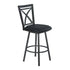 30" Black Faux Leather And Iron Swivel Bar Height Bar Chair