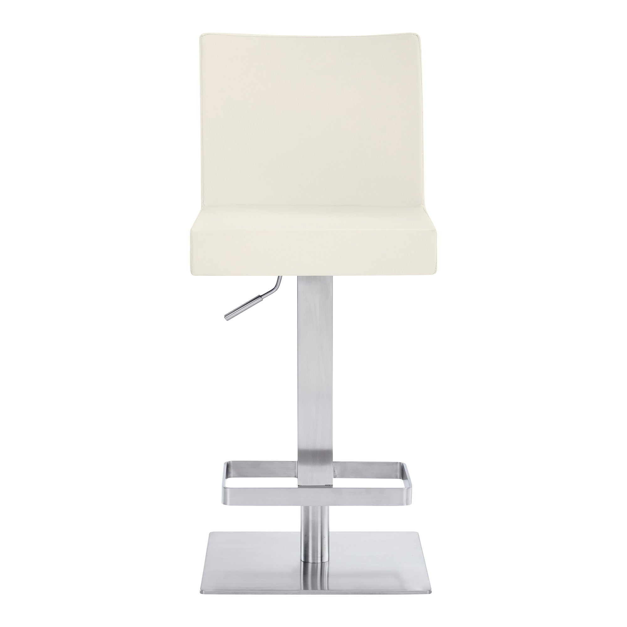 24" White And Silver Faux Leather And Iron Swivel Adjustable Height Bar Chair