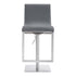 26" Gray And Silver Faux Leather And Iron Swivel Adjustable Height Bar Chair