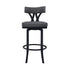 30" Gray And Black Faux Leather And Iron Low Back Bar Height Bar Chair