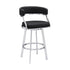 30" Black And Silver Faux Leather And Iron Swivel Low Back Bar Height Bar Chair