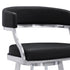 30" Black And Silver Faux Leather And Iron Swivel Low Back Bar Height Bar Chair