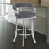 30" Gray And Silver Faux Leather And Iron Swivel Low Back Bar Height Bar Chair