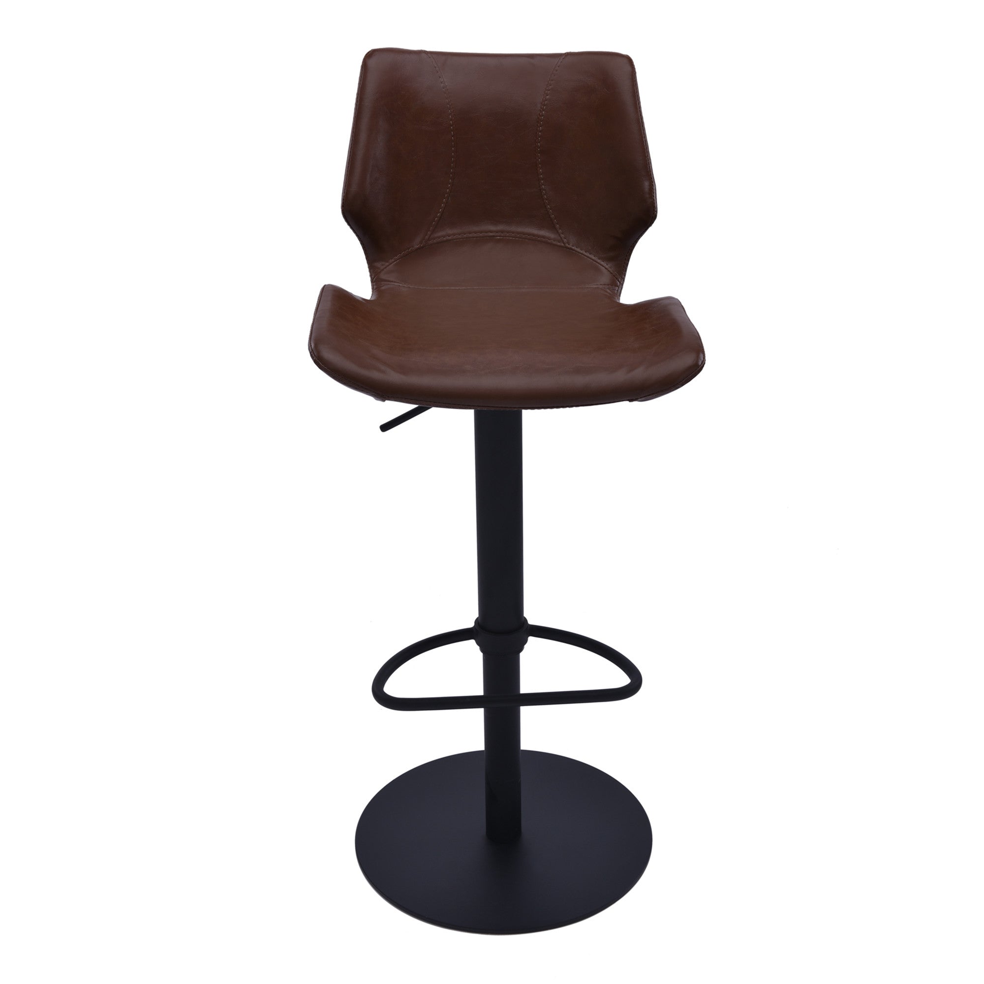 21" Coffee And Black Faux Leather And Iron Swivel Low Back Adjustable Height Bar Chair