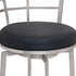 30" Black And Silver Faux Leather And Iron Swivel Low Back Bar Height Bar Chair