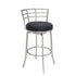 30" Black And Silver Faux Leather And Iron Swivel Low Back Bar Height Bar Chair