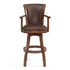 26" Brown And Chestnut Faux Leather And Solid Wood Swivel Counter Height Bar Chair