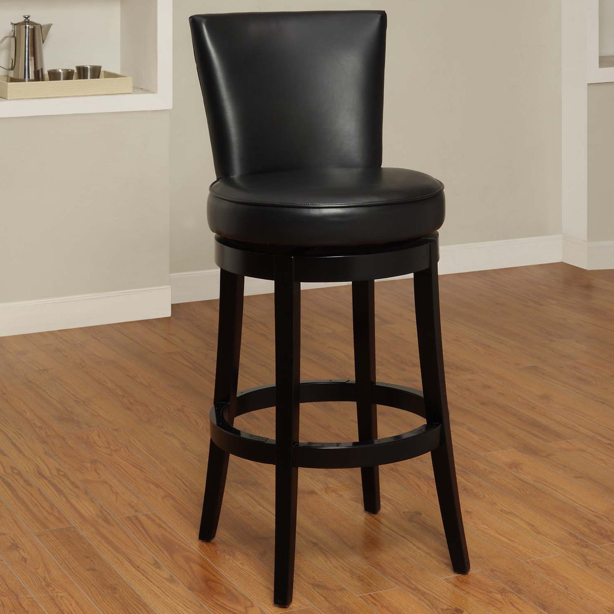 26" Black And Burnt Umber Solid Wood Swivel Counter Height Bar Chair