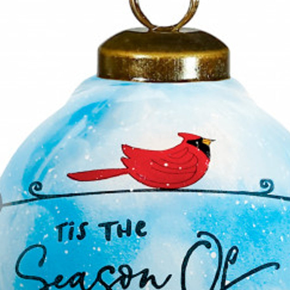 Season of Miracles Wordings Snowman Hand Painted Mouth Blown Glass Ornament