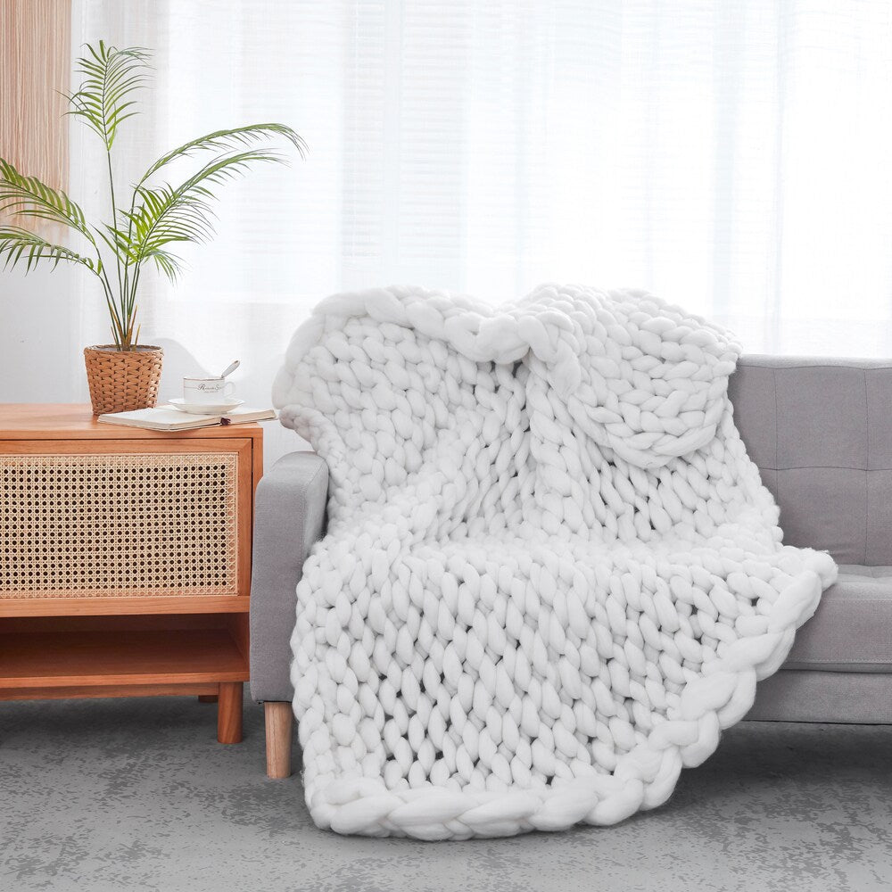 White Chunky Knit Throw Blanket