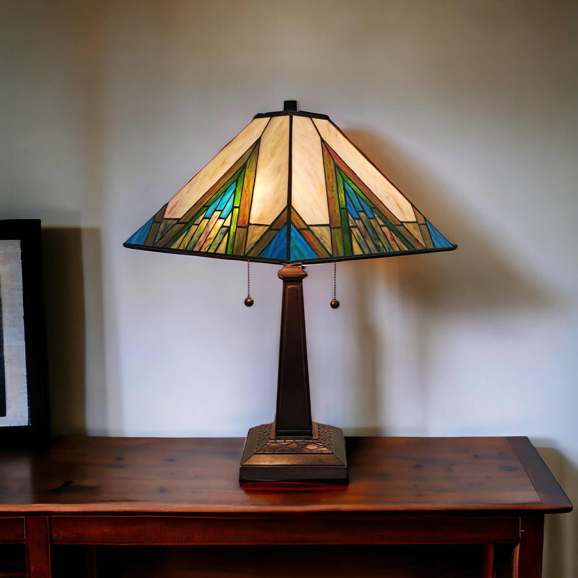 22" Dark Brown Metal Two Light Candlestick Table Lamp With Beige Shade