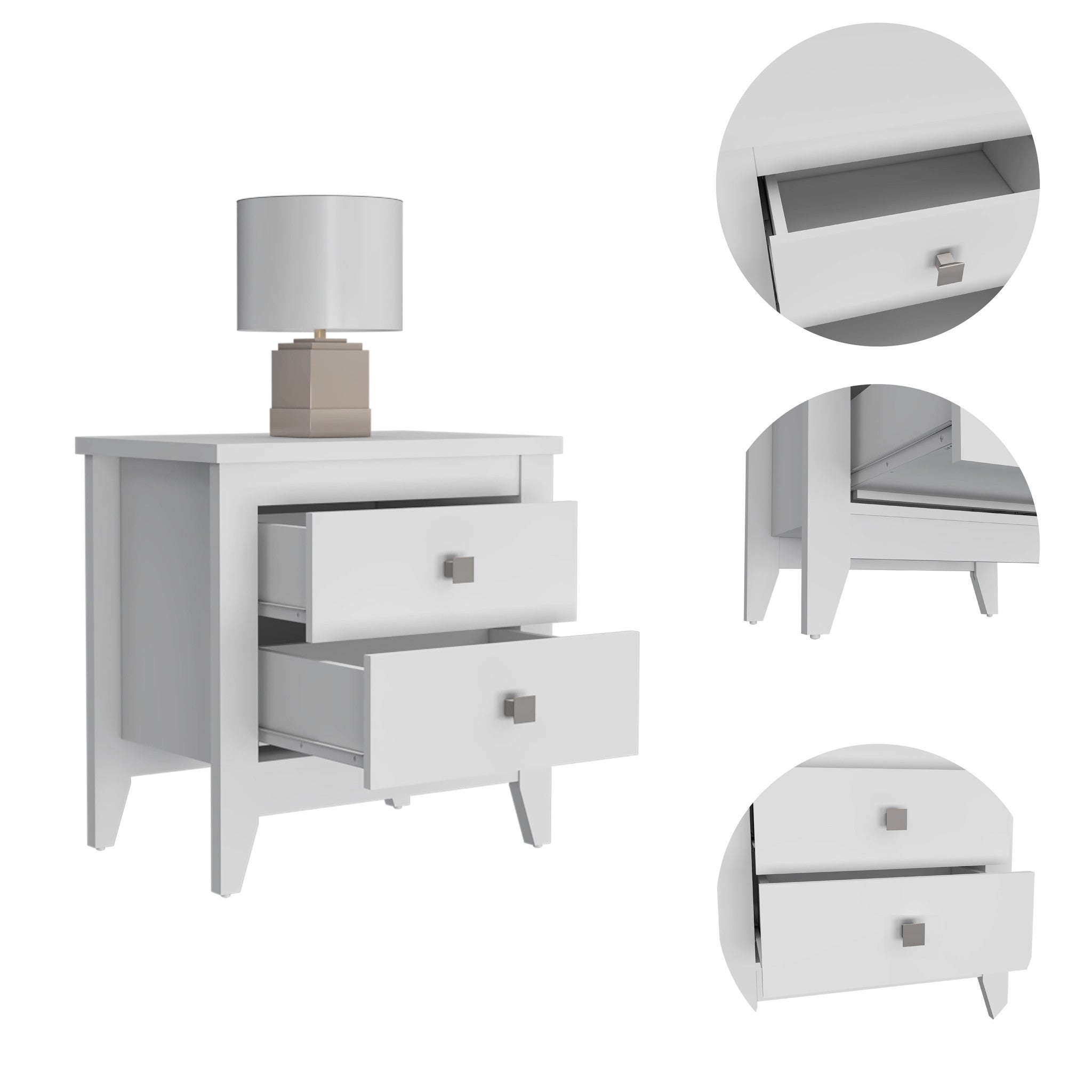 24" White Two Drawer Nightstand