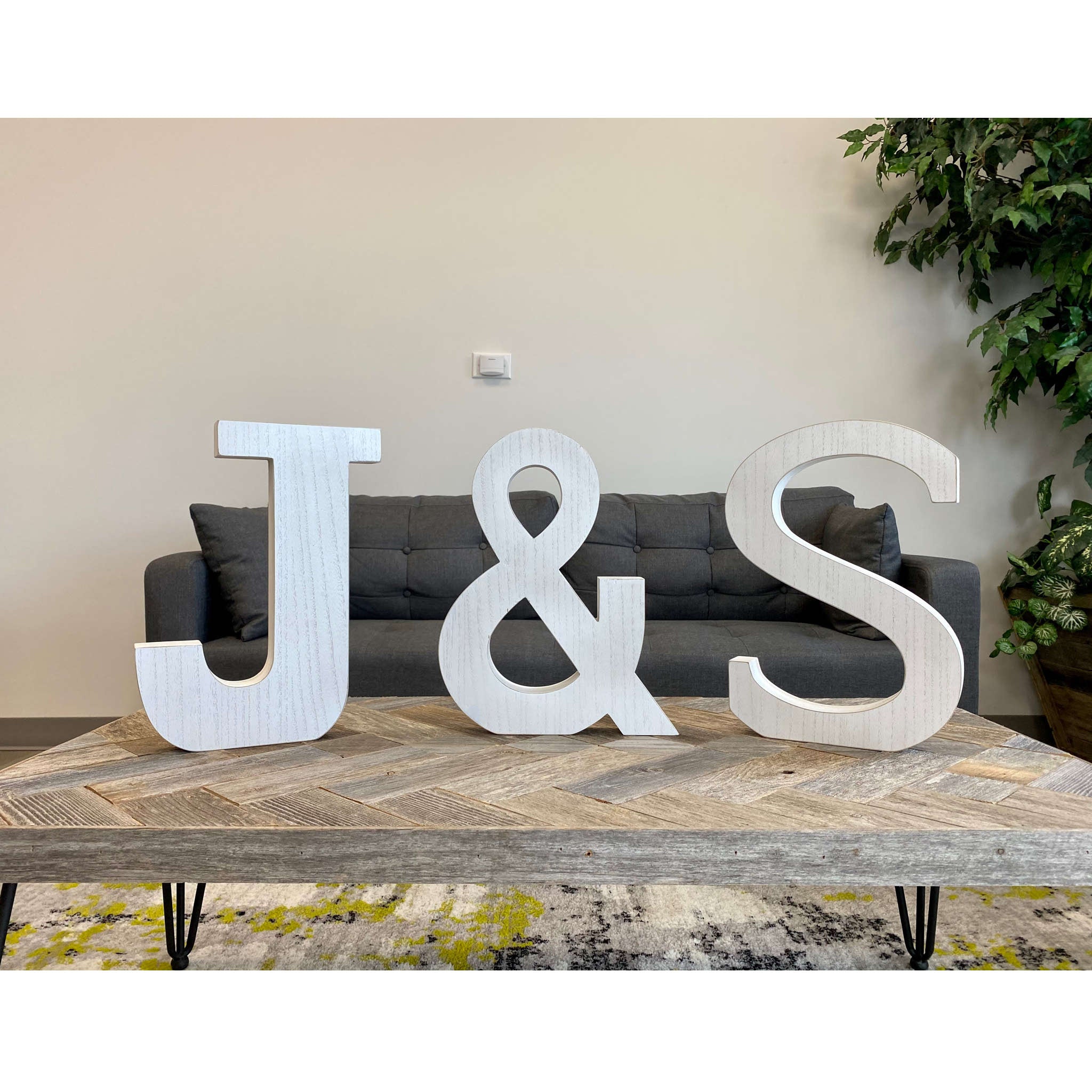 16" Distressed White Wash Wooden Initial Ampersand Sculpture