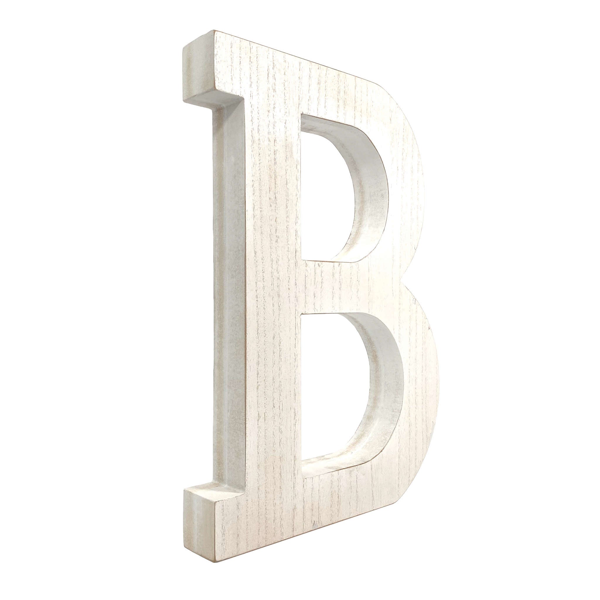 16" Distressed White Wash Wooden Initial Letter B Sculpture