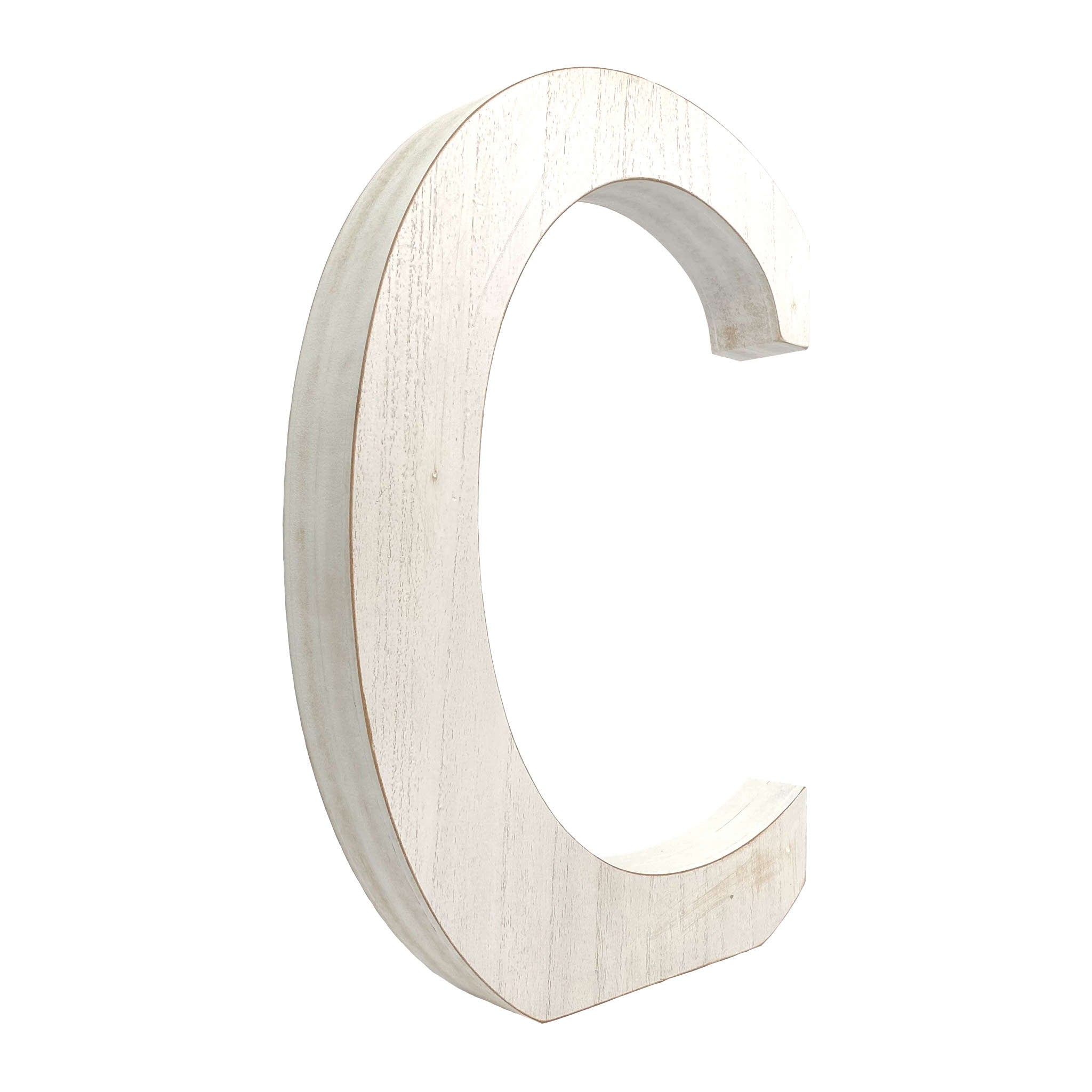 16" Distressed White Wash Wooden Initial Letter C Sculpture