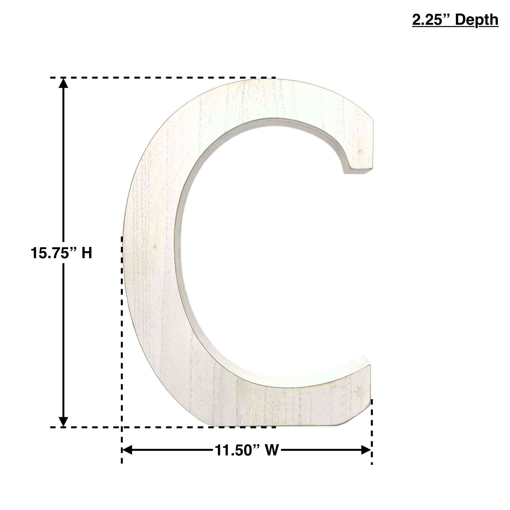 16" Distressed White Wash Wooden Initial Letter C Sculpture