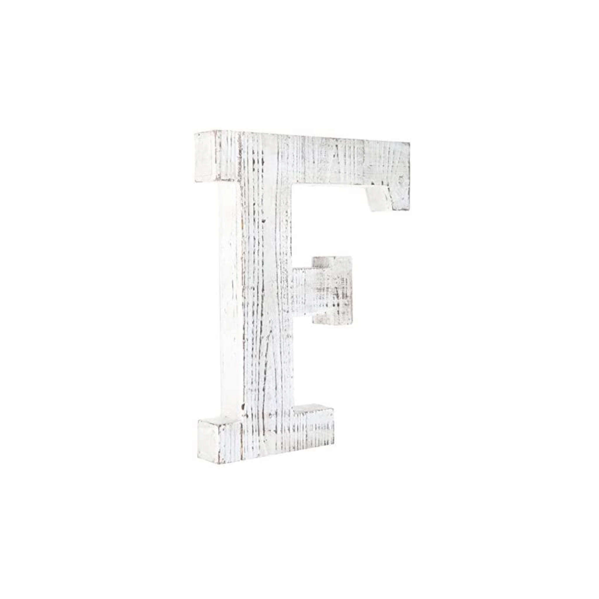 16" Distressed White Wash Wooden Initial Letter F Sculpture