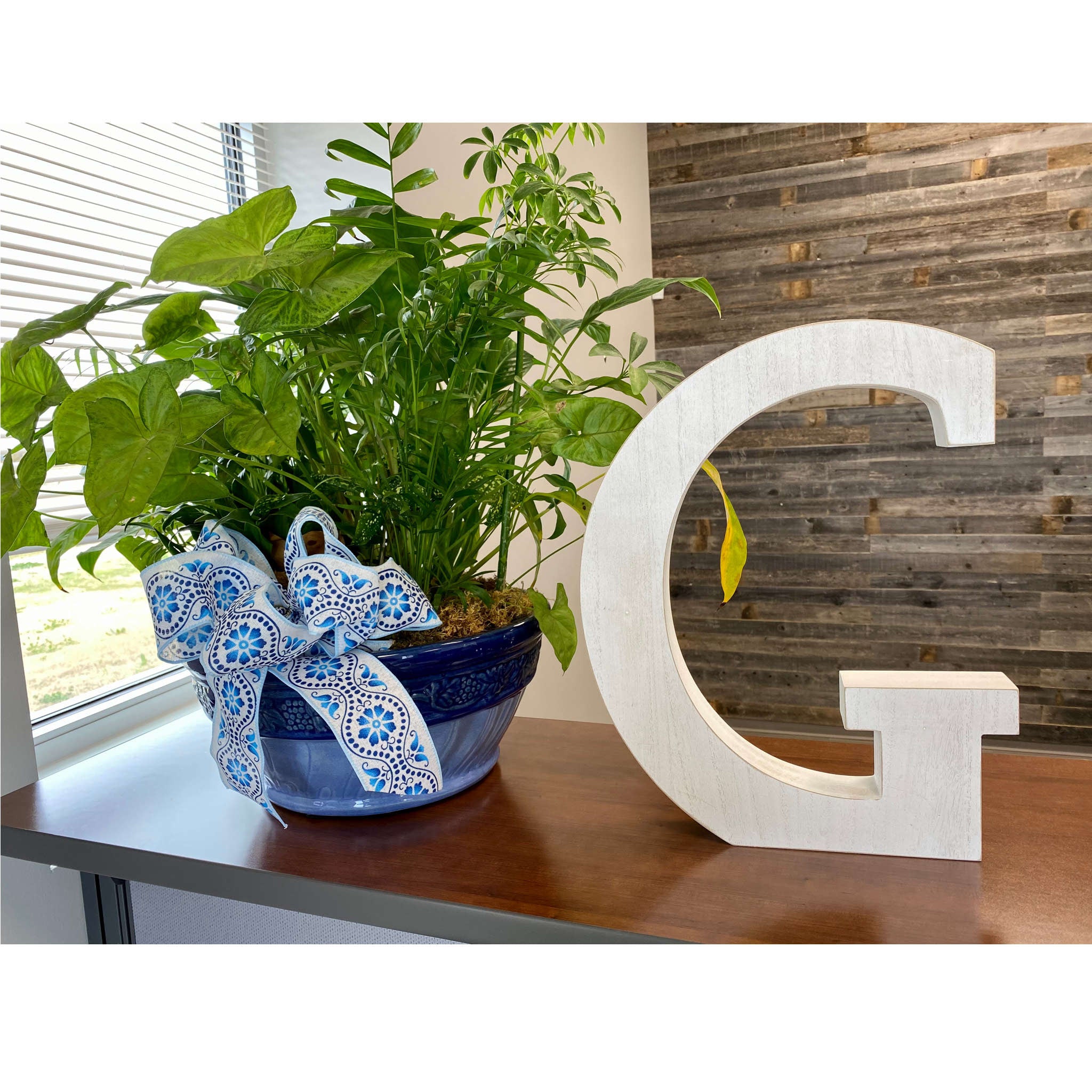 16" Distressed White Wash Wooden Initial Letter G Sculpture