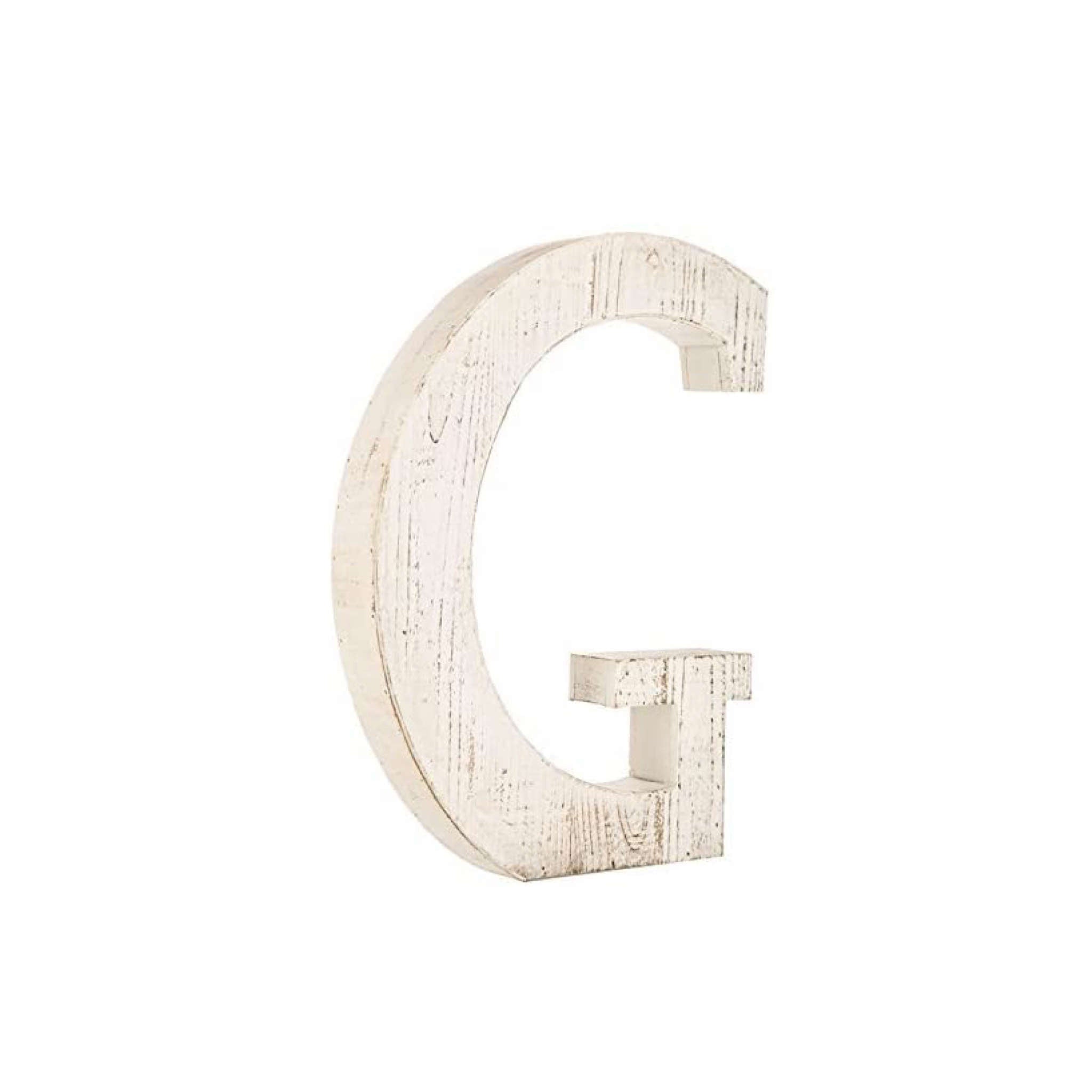 16" Distressed White Wash Wooden Initial Letter G Sculpture