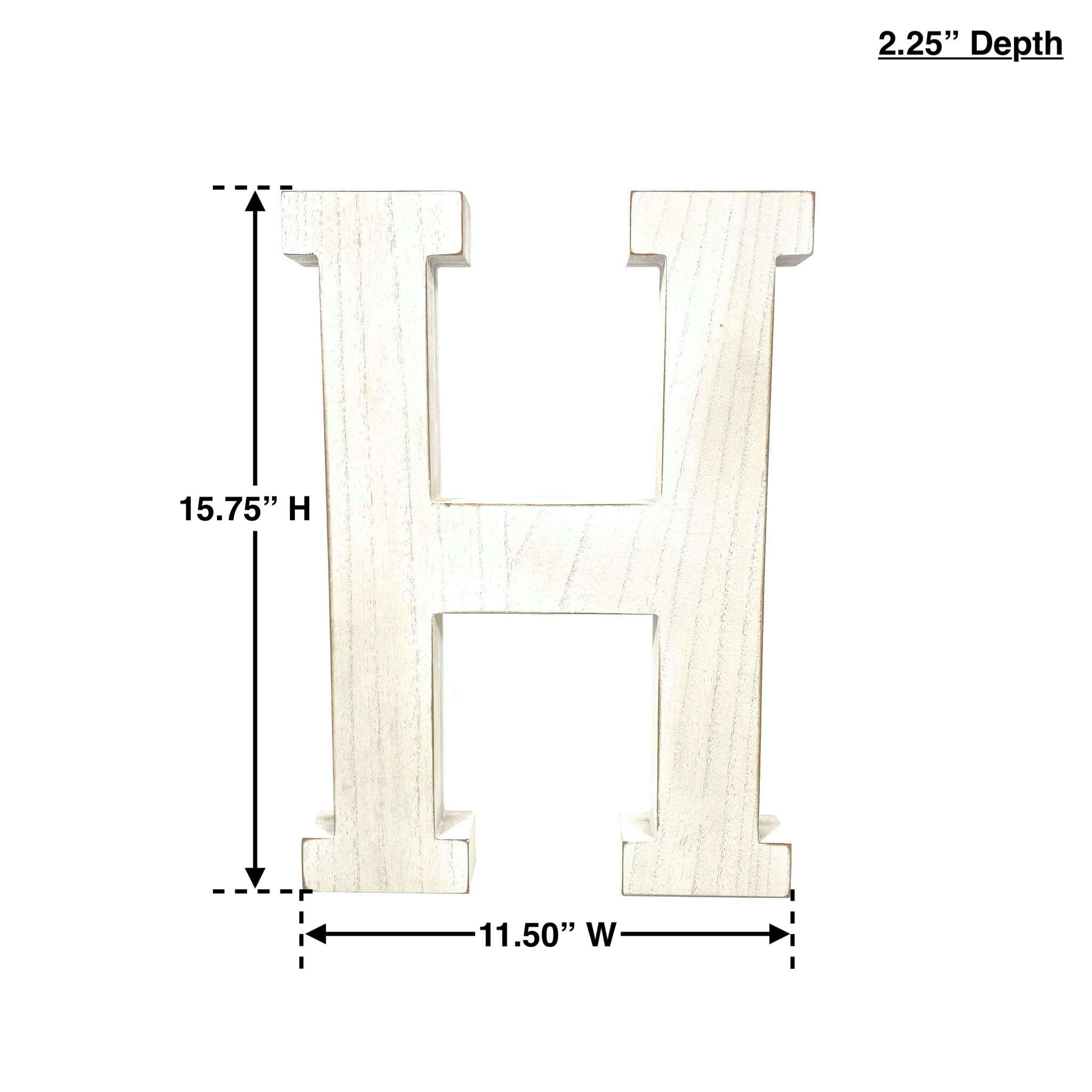 16" Distressed White Wash Wooden Initial Letter H Sculpture