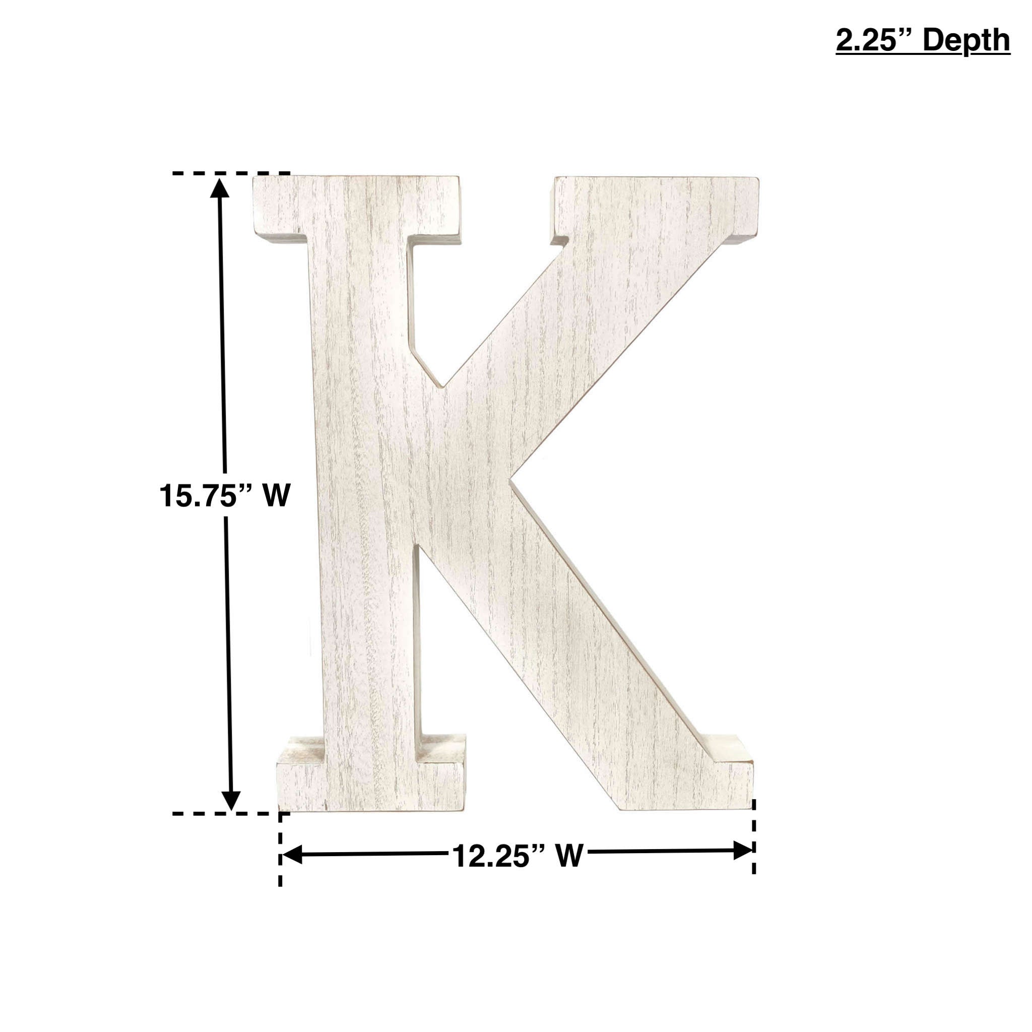 16" Distressed White Wash Wooden Initial Letter K Sculpture