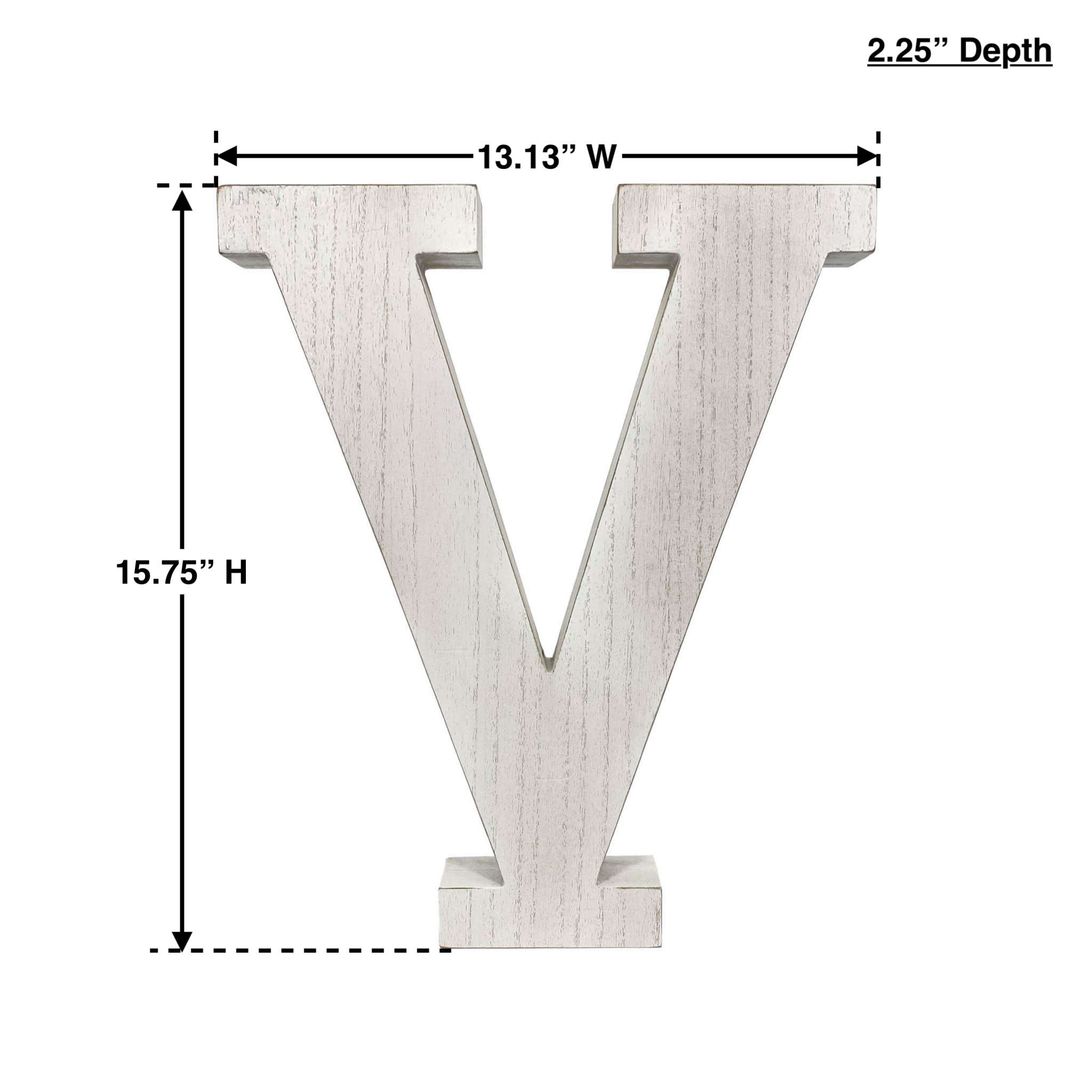 16" Distressed White Wash Wooden Initial Letter V Sculpture