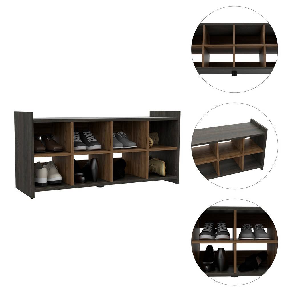 Modern Espresso and Mahogany Eight Pair Shoe Rack Storage Unit