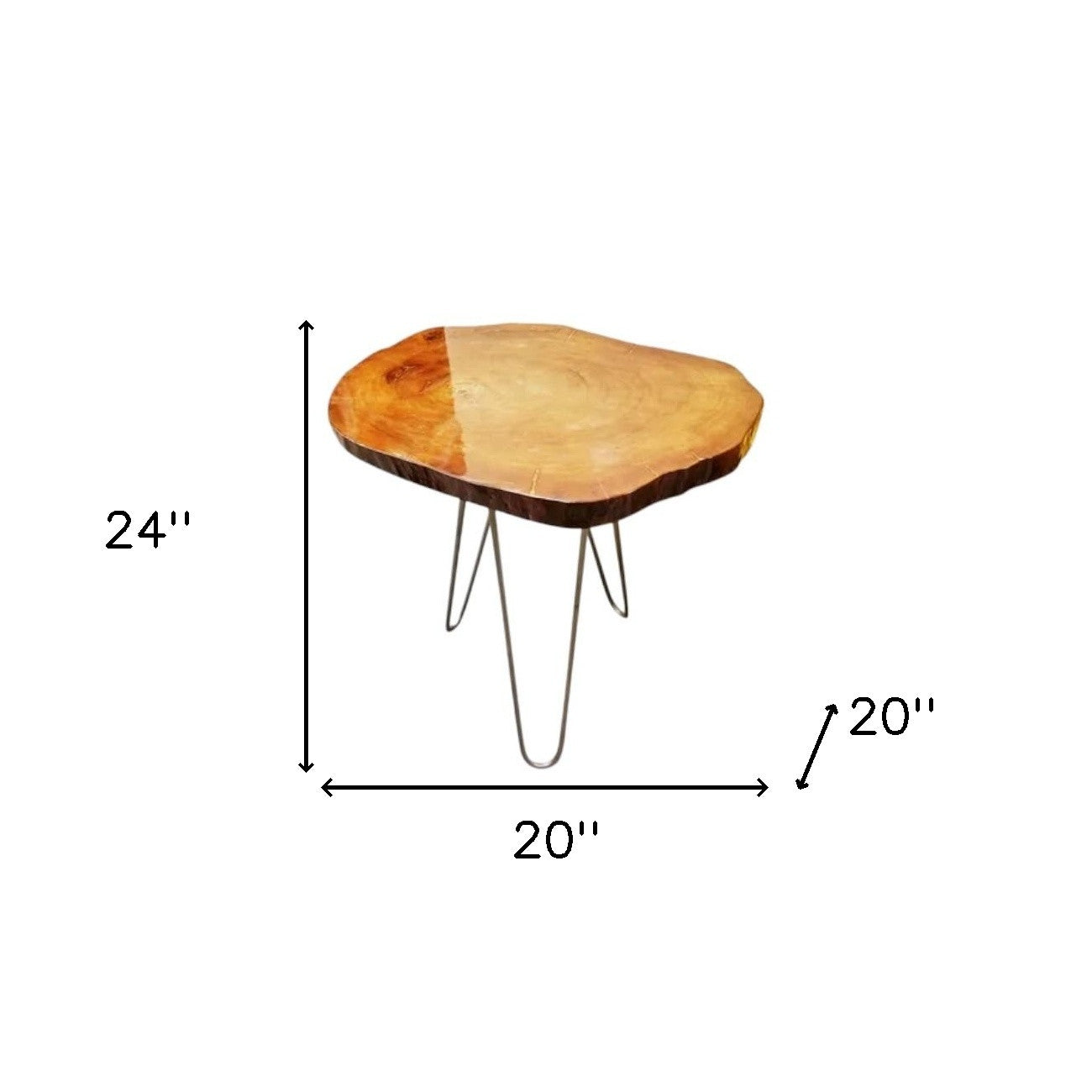 24" Natural Solid Wood Live Edge and Metal End Table