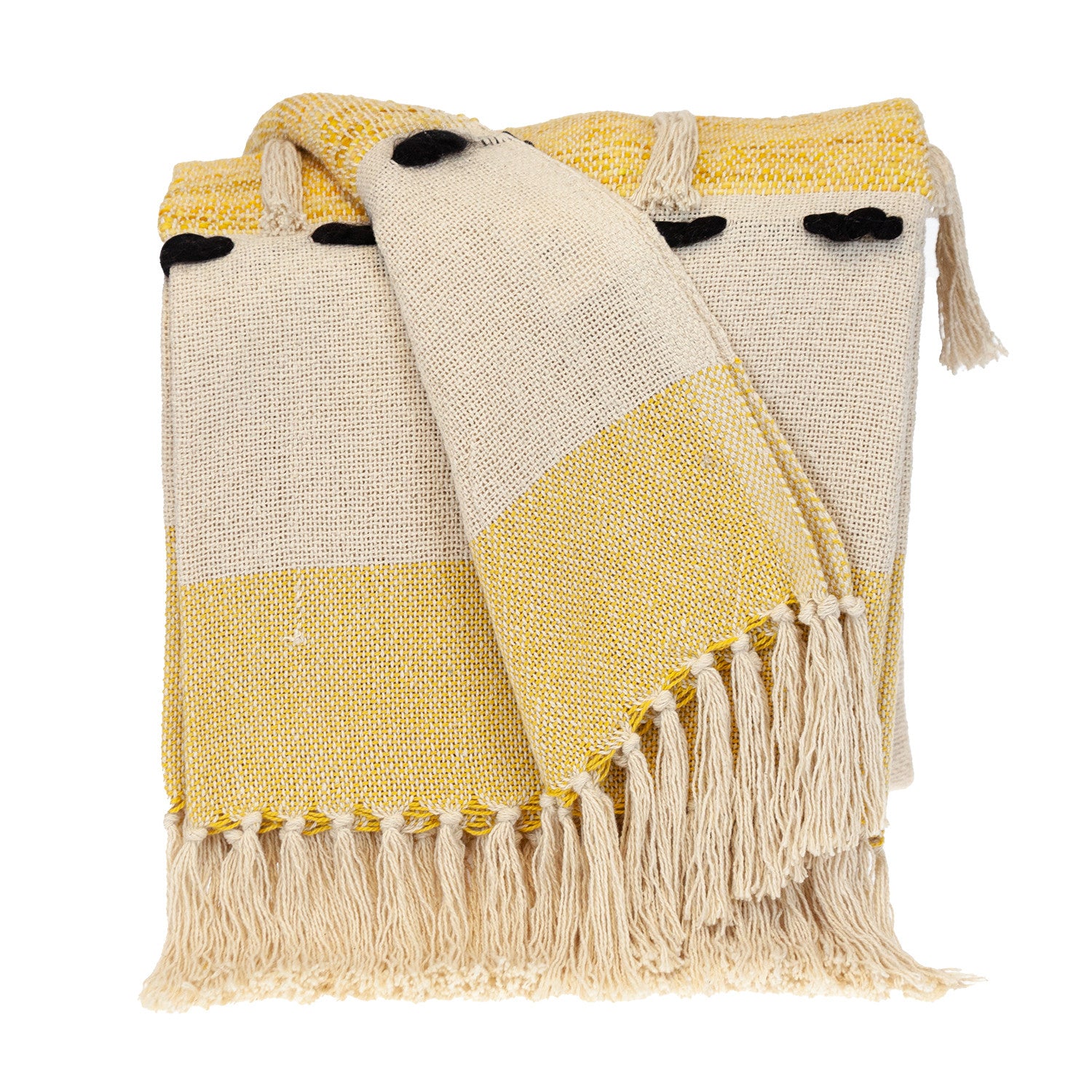 Yellow Woven Cotton Abstract Throw Blanket