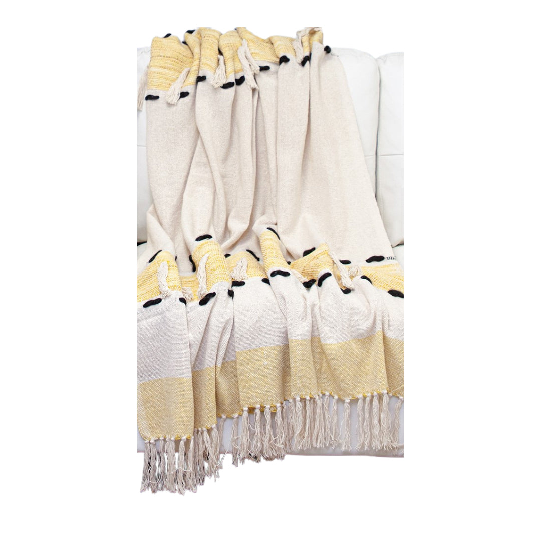 Yellow Woven Cotton Abstract Throw Blanket