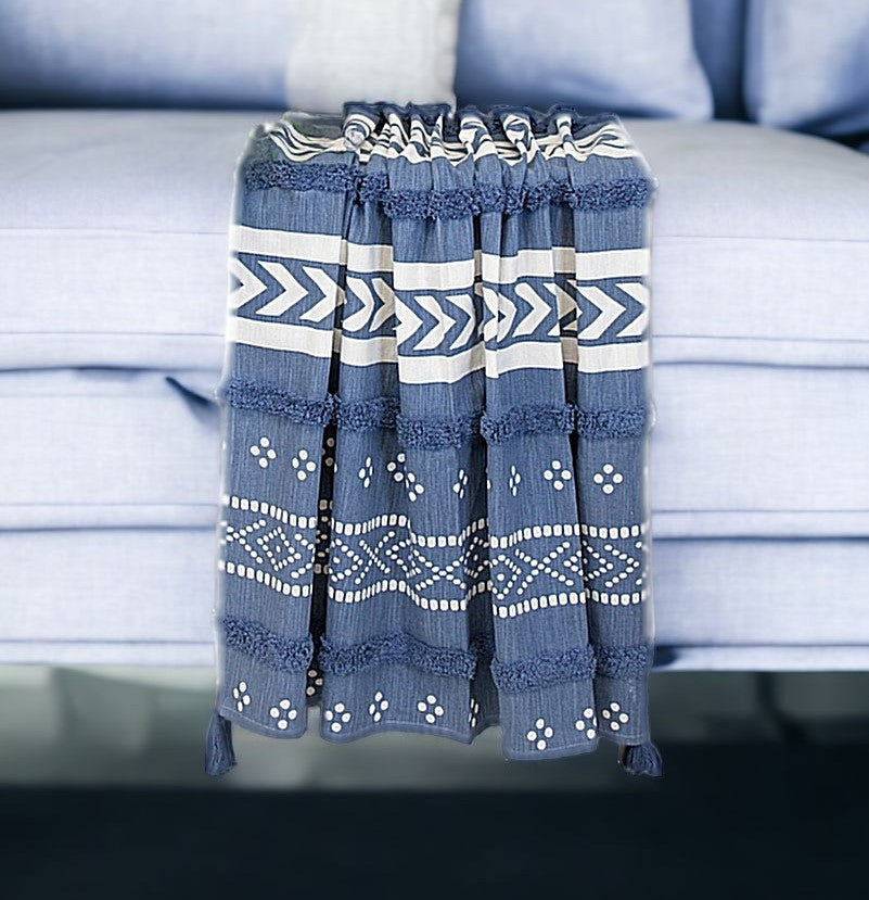 Blue Woven Cotton Striped Throw Blanket