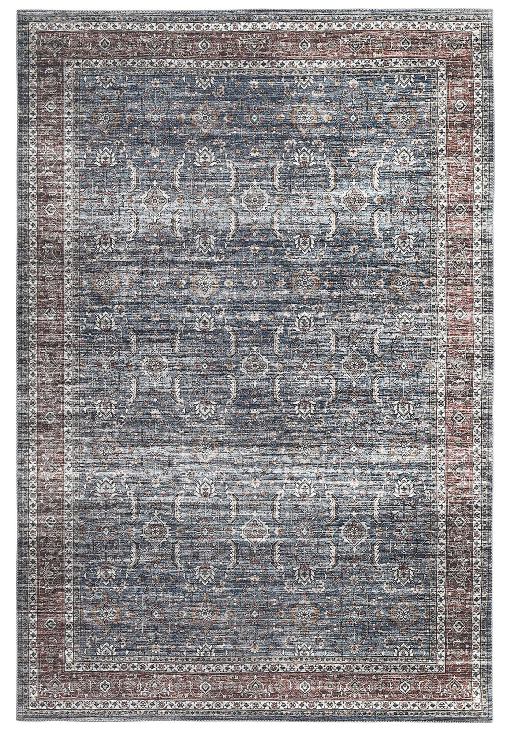 5' X 8' Blue Oriental Distressed Stain Resistant Area Rug