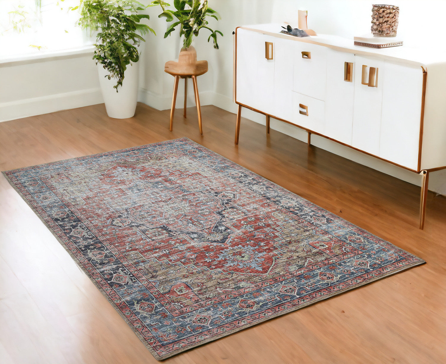 4' X 6' Rust Oriental Distressed Stain Resistant Area Rug