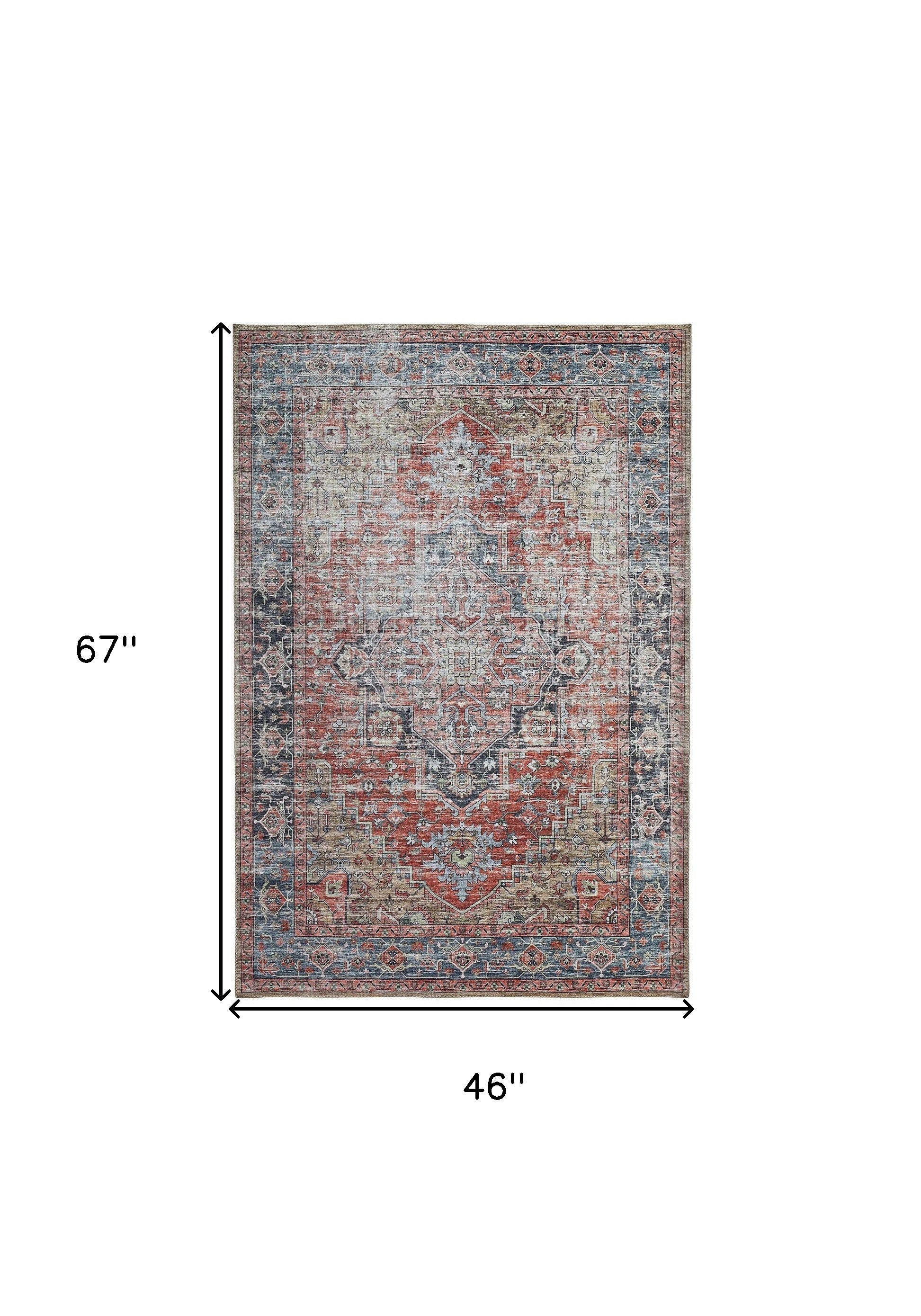 4' X 6' Rust Oriental Distressed Stain Resistant Area Rug