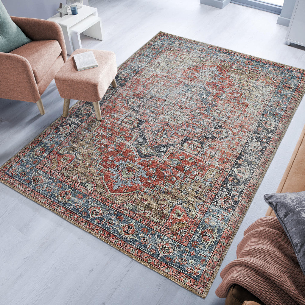 4' X 6' Rust Oriental Distressed Stain Resistant Area Rug