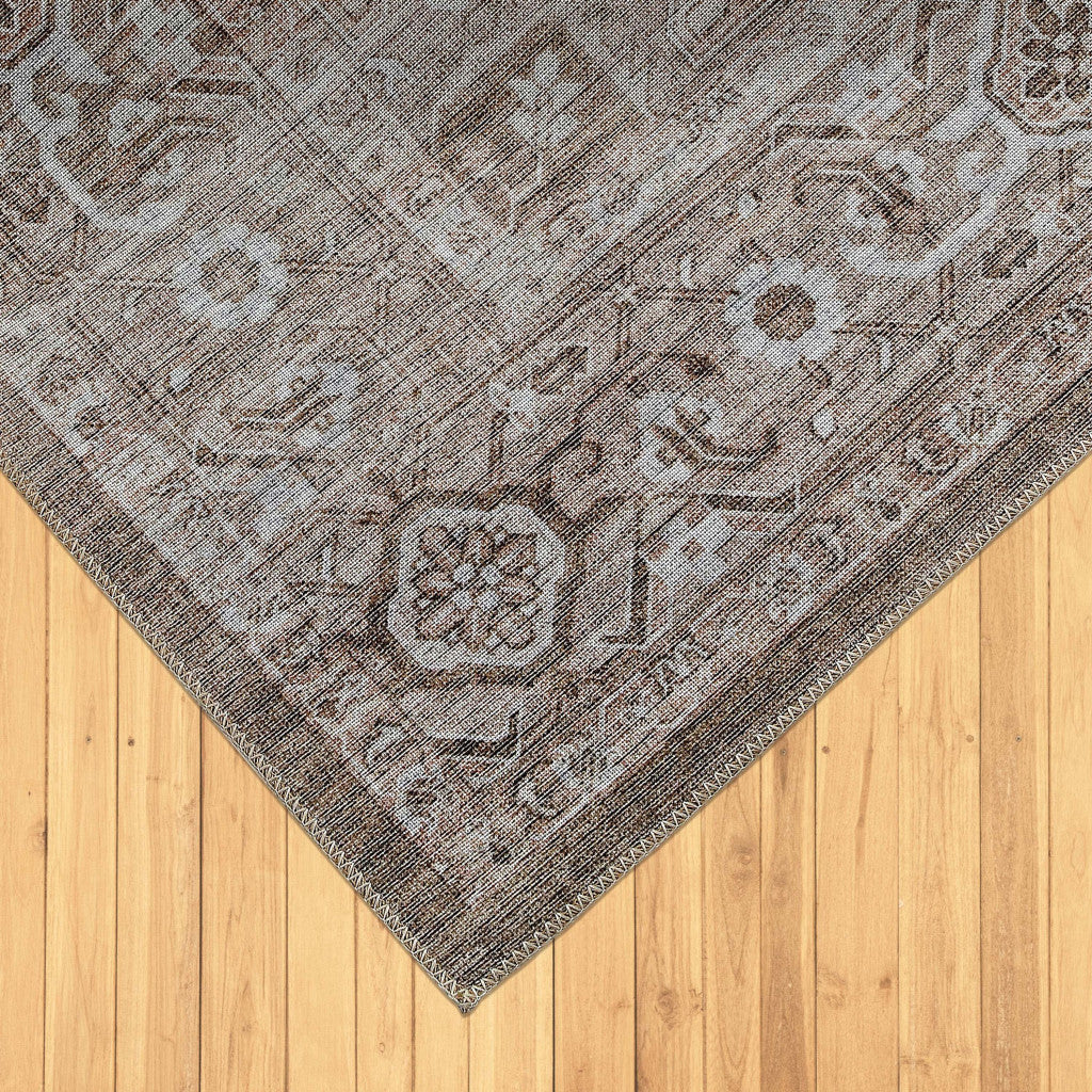 8' X 11' Beige Oriental Power Loom Distressed Stain Resistant Area Rug