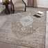 8' X 11' Beige Oriental Power Loom Distressed Stain Resistant Area Rug