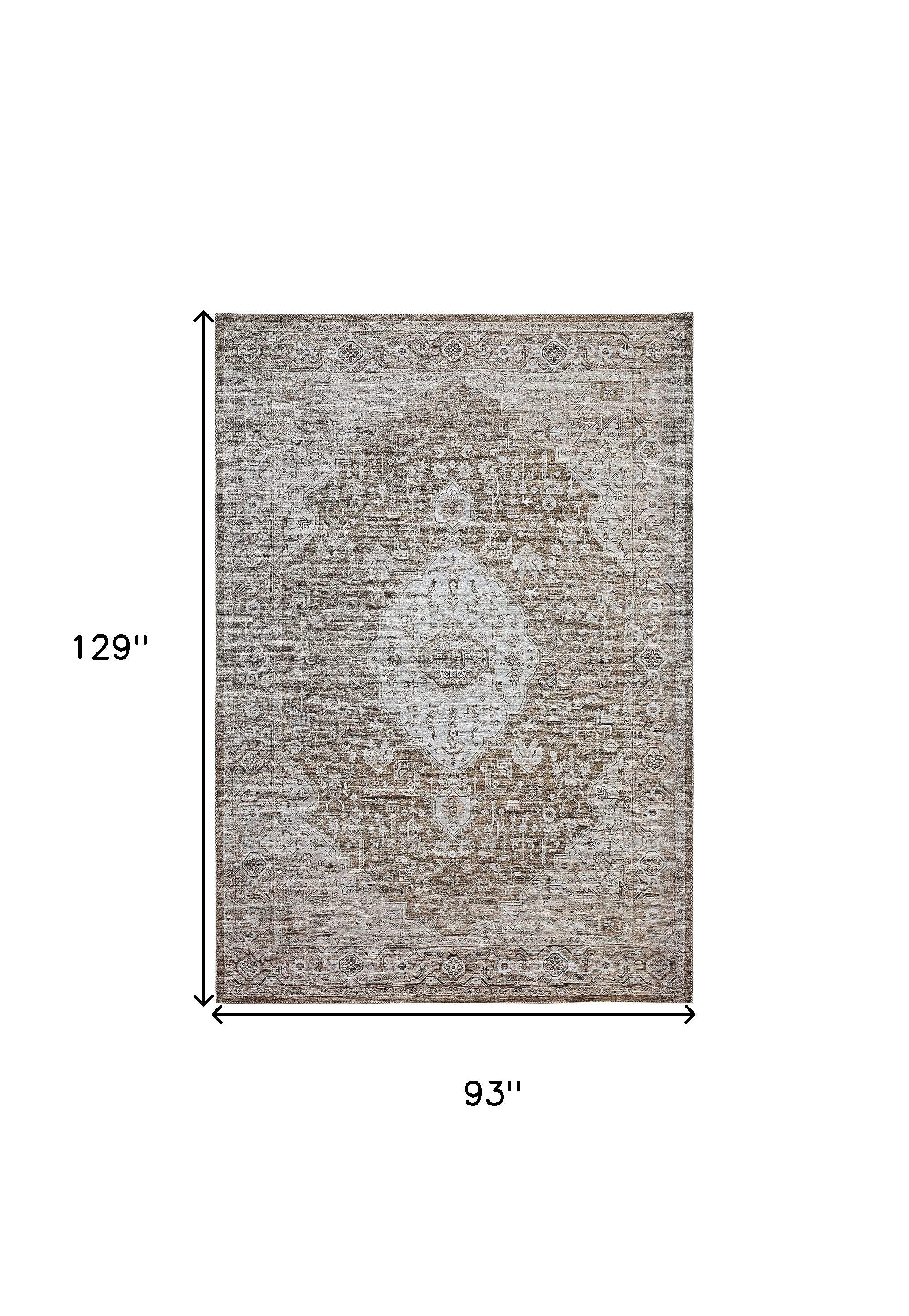 8' X 11' Beige Oriental Power Loom Distressed Stain Resistant Area Rug