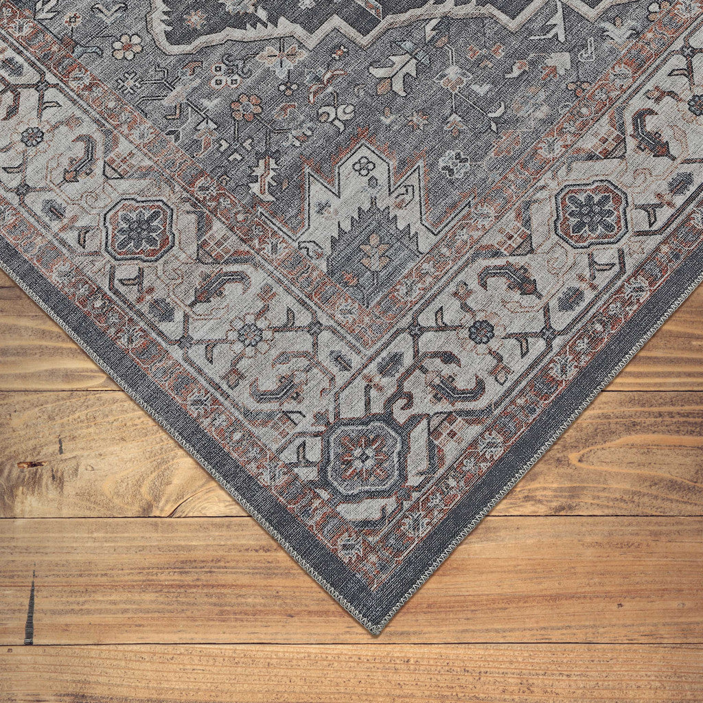 5' X 8' Black Oriental Stain Resistant Area Rug