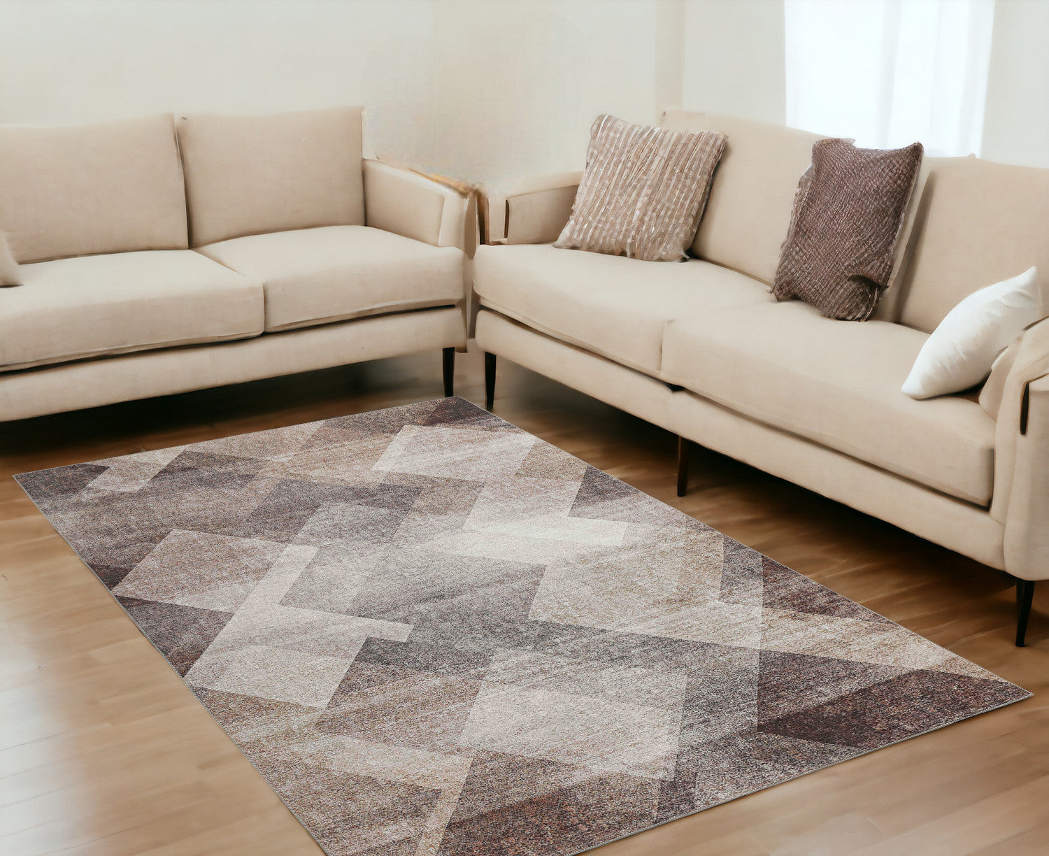 5' X 8' Brown Geometric Stain Resistant Area Rug