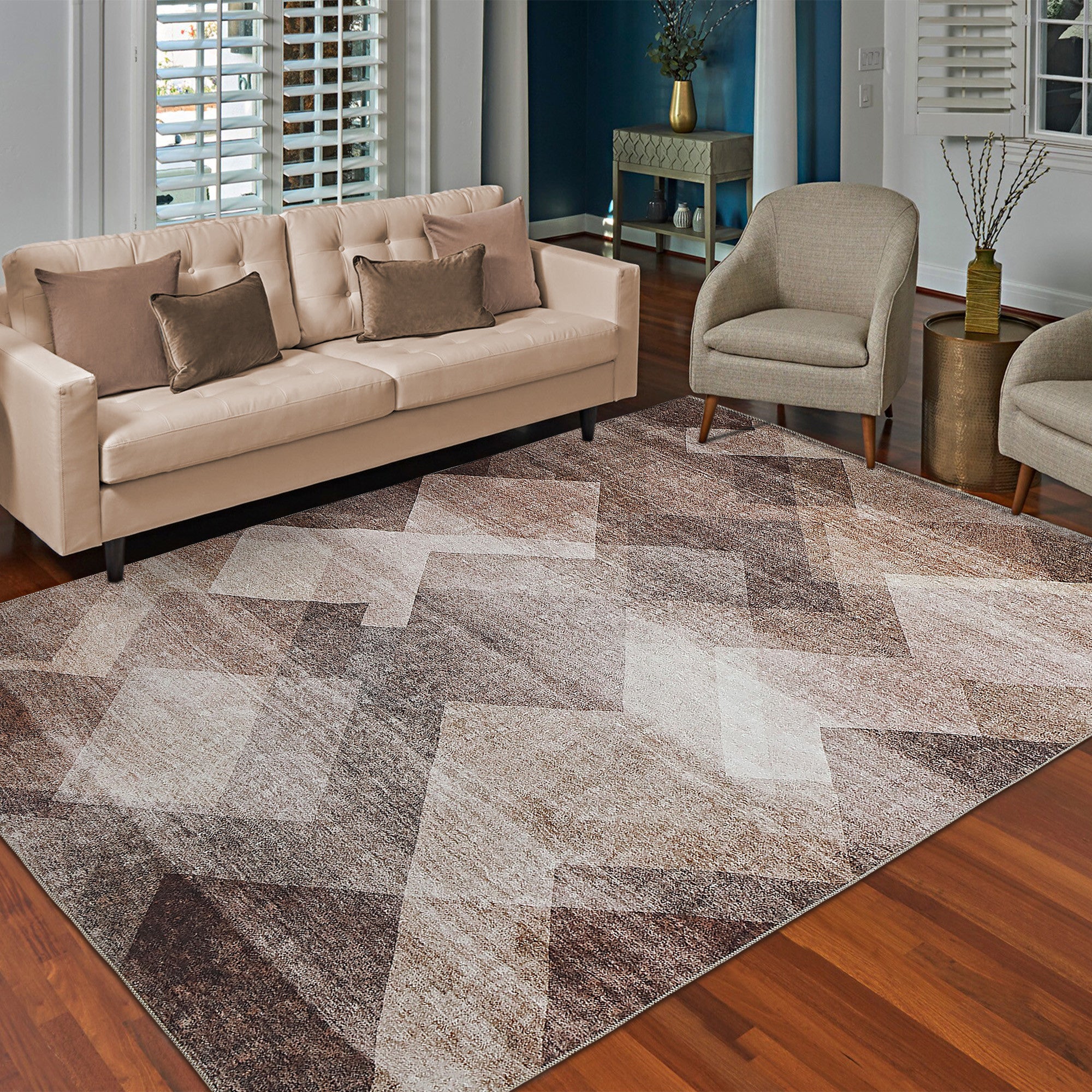 5' X 8' Brown Geometric Stain Resistant Area Rug