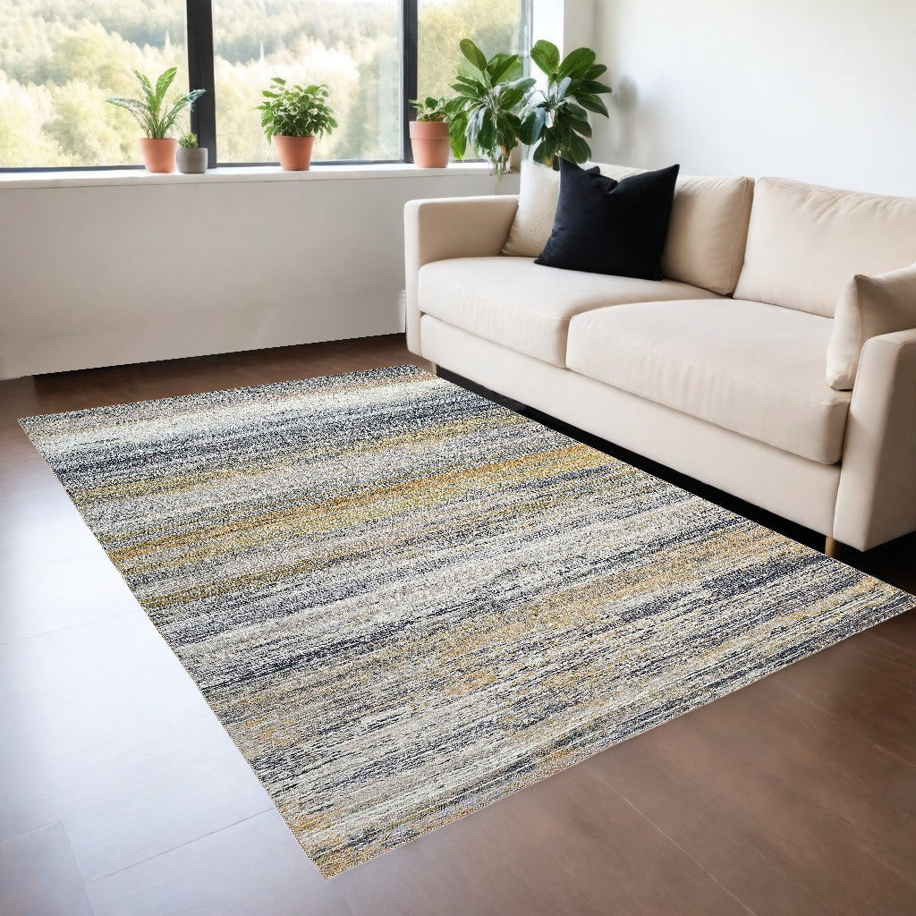 4' X 6' Gold Abstract Stain Resistant Area Rug