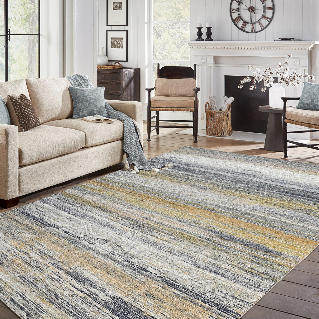 4' X 6' Gold Abstract Stain Resistant Area Rug