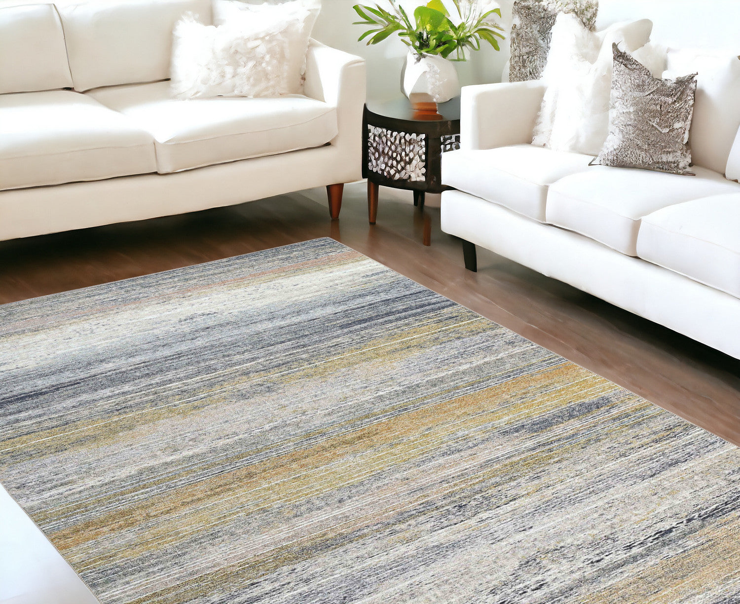 8' X 10' Gold Abstract Stain Resistant Area Rug